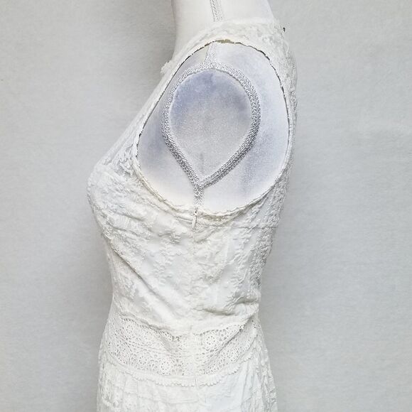 LUNA Cream Illusion Lace Crochet Sunflower Sleeveless Dress Small - Picture 8 of 14